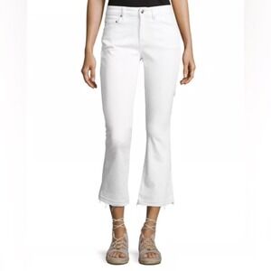Derek Lam 10 Crosby White Denim‎ GIA Mid-Rise Crop Flare Frayed Hem Jeans Sz 28